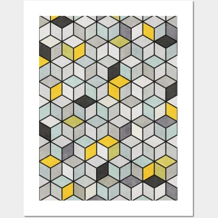 Colorful Concrete Cubes - Yellow, Blue, Grey Posters and Art